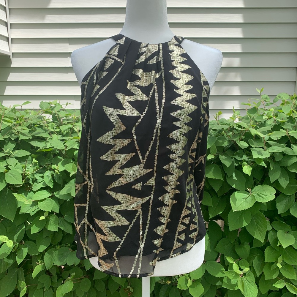 One Clothing Black & Gold High Neck Tank (Size Medium)